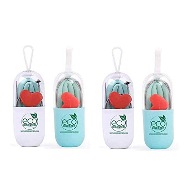 Reusable Silicone Straws with Cases Blue or White
