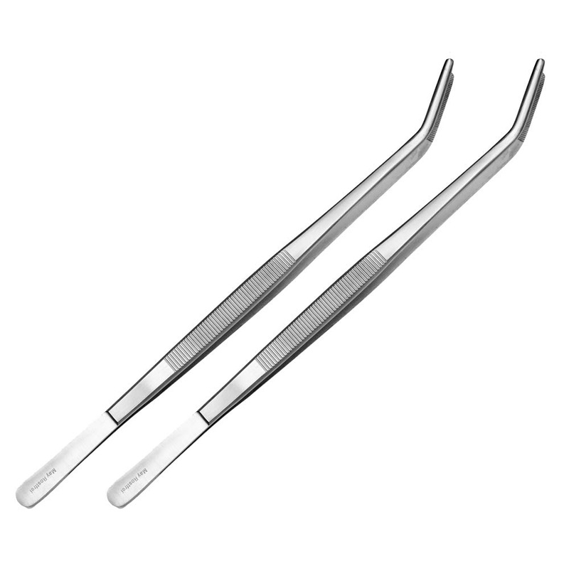Set of 2 cooking tweezers 25 cm long – curved – kitchen tweezers – grill tweezers – grill tongs – stainless steel