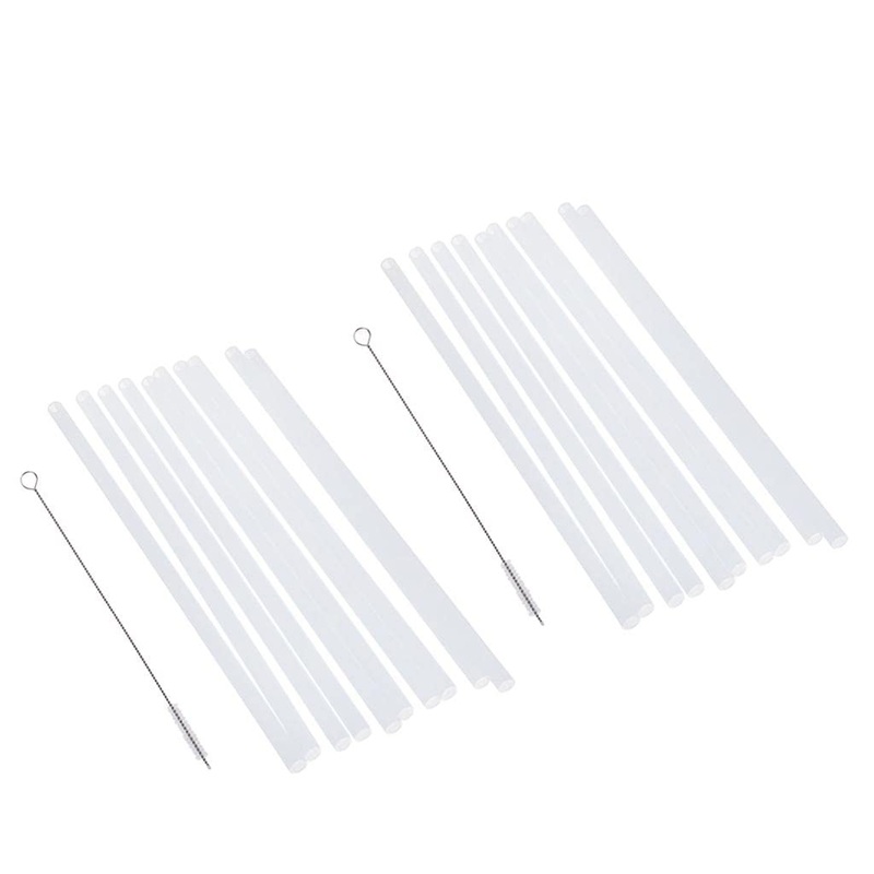 Set of 20 Hard Plastic Straws Reusable Clear Transparent Straight Drinking Straws with 1 Cleaning Brush