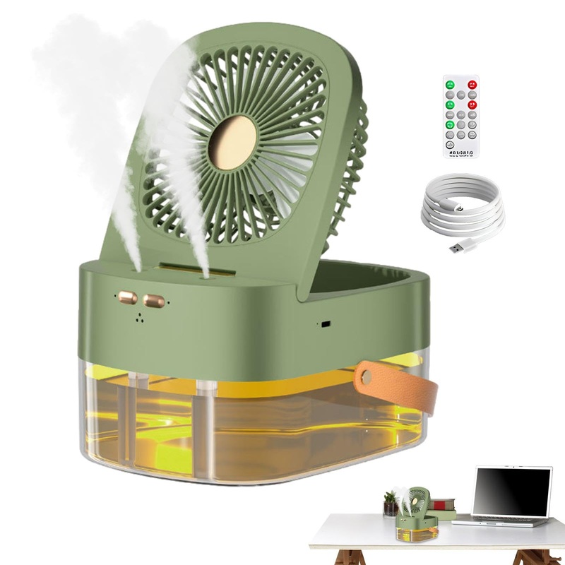 Skoulazeo Spraying Mist Fan | Table Misting Water Fan Remote Control Humidifier Fan Desktop Spray Moisturizing Fan for Table Home Travel Offices Green D