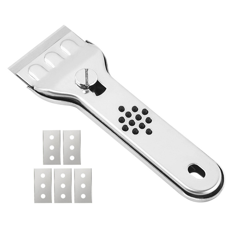 Stainless Steel Hob Scraper – Glass Scraper with 5 Blades for Ceramic Hob Scratches Cleaning Scrapers Multi-Purpose with Spare Blades Suitable for Glass Ceramic Induction Cook Tops Goforwealth
