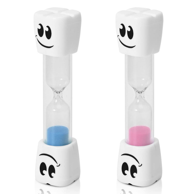Teacherfav hourglass for 2 minutes for children set with 2 small blue and pink smiley-hour glasses (2 minutes Smily Tooth-2 Pack) 2 minute Smily Tooth-2-Pack