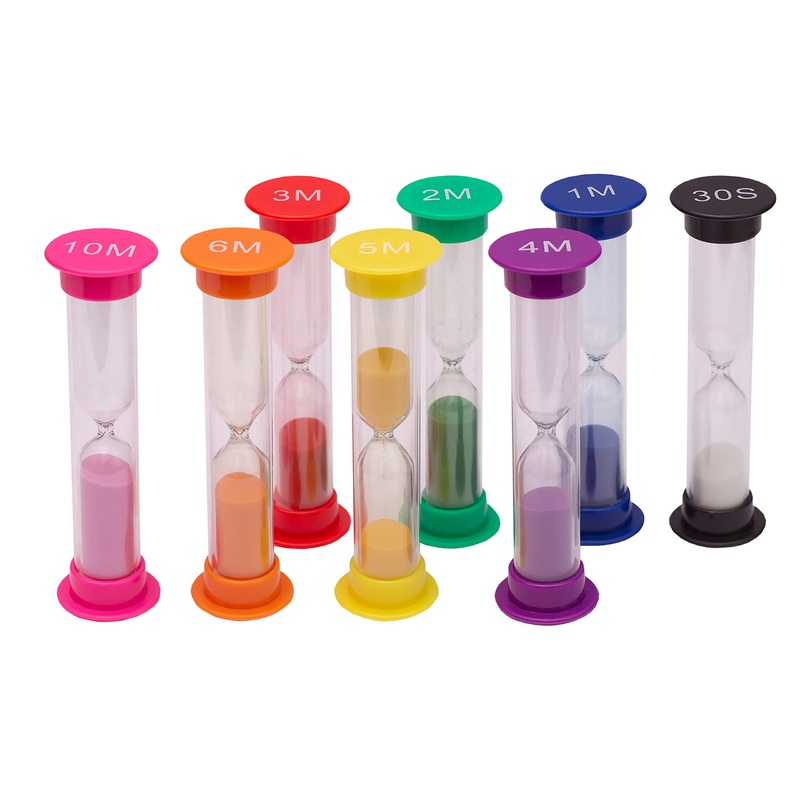 Teacherfav hourglass for children set with 8 small colorful hourly watches with acrylic coating 30 seconds 1 minute 2 minutes 3 minutes 4 minutes 5 minutes 6 minutes 10 minutes for 8 pack combo – Small
