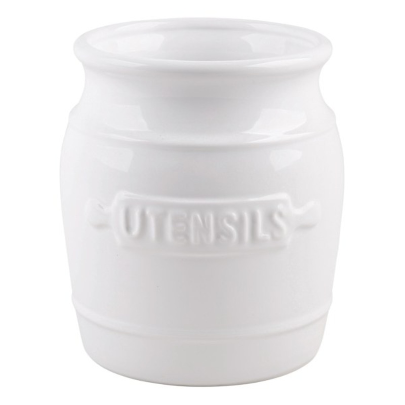 White Barrel Utensil Crock, 7″