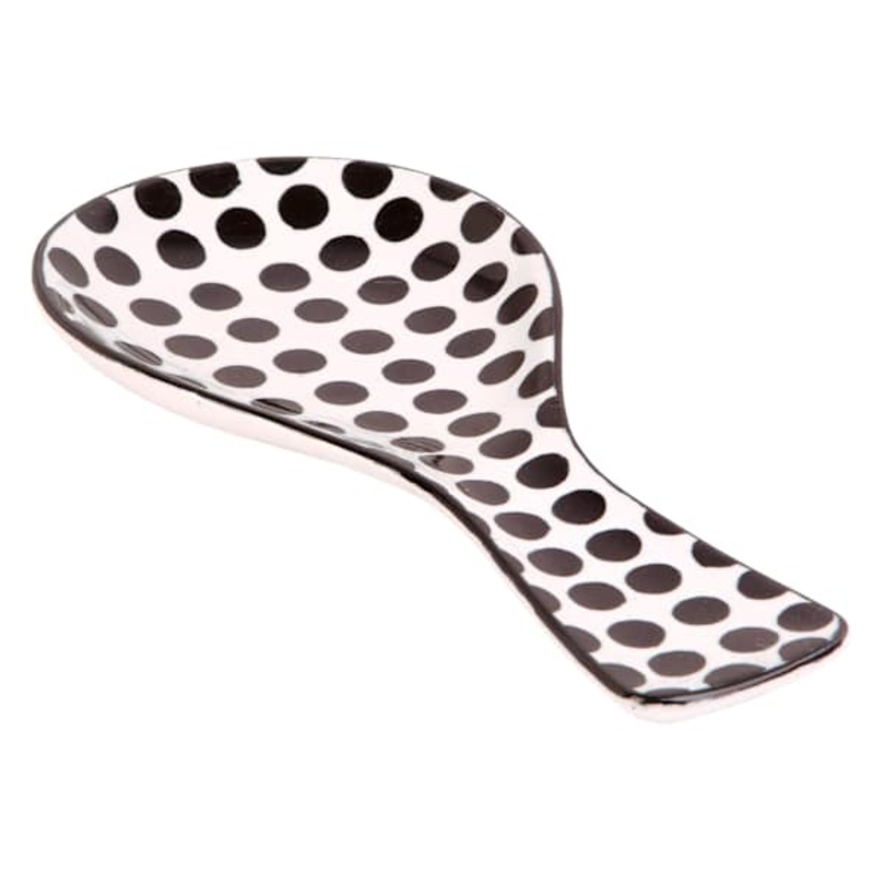 White & Black Polka Dots Spoon Rest, 10.75″
