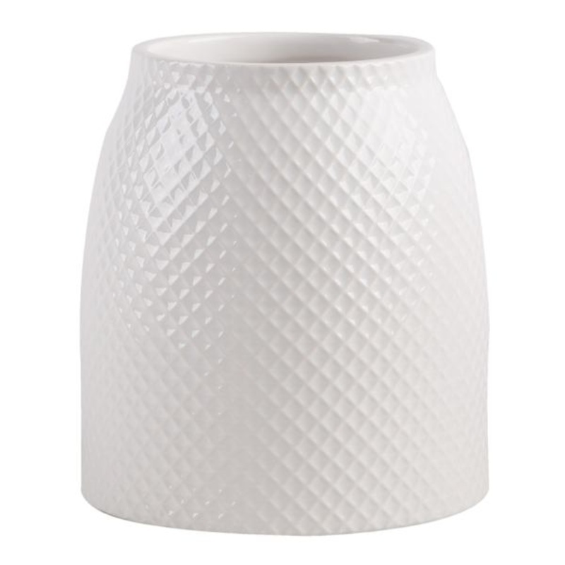 White Lattice Embossed Utensil Crock, 7″