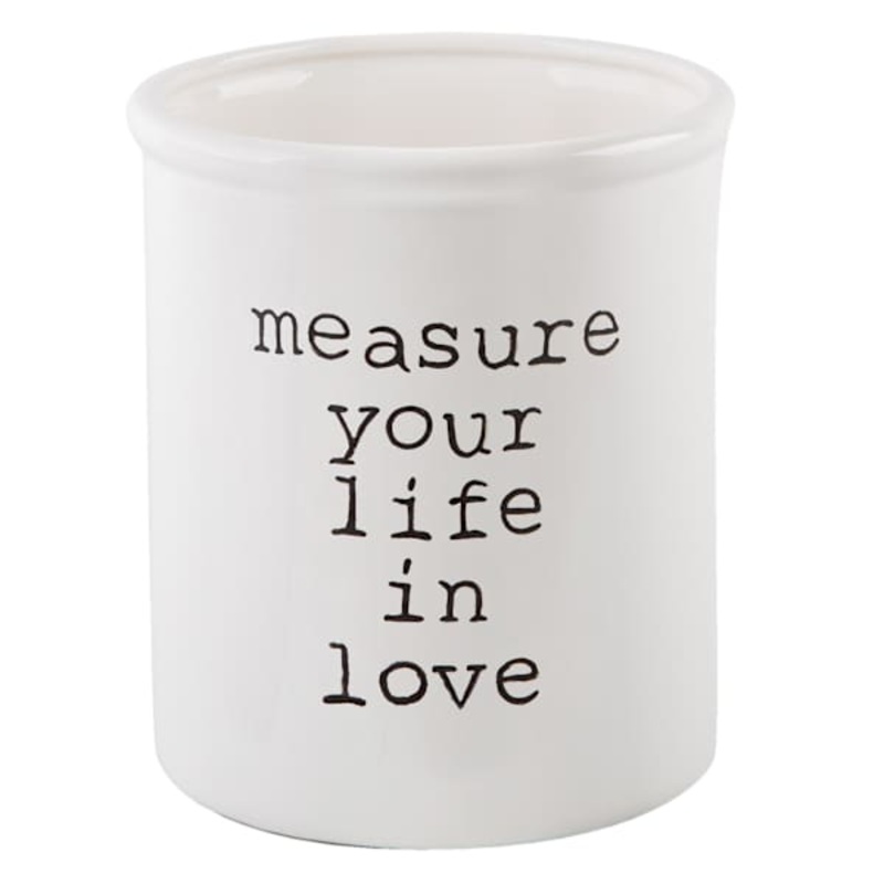White Measure Your Life in Love Utensil Canister, 6″