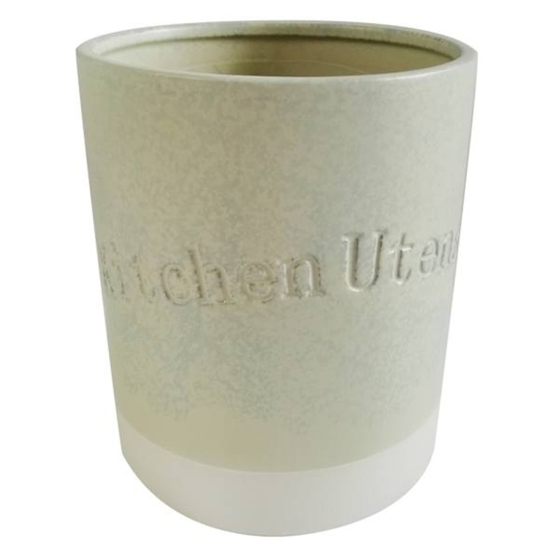 White Stoneware Utensil Holder, 6″
