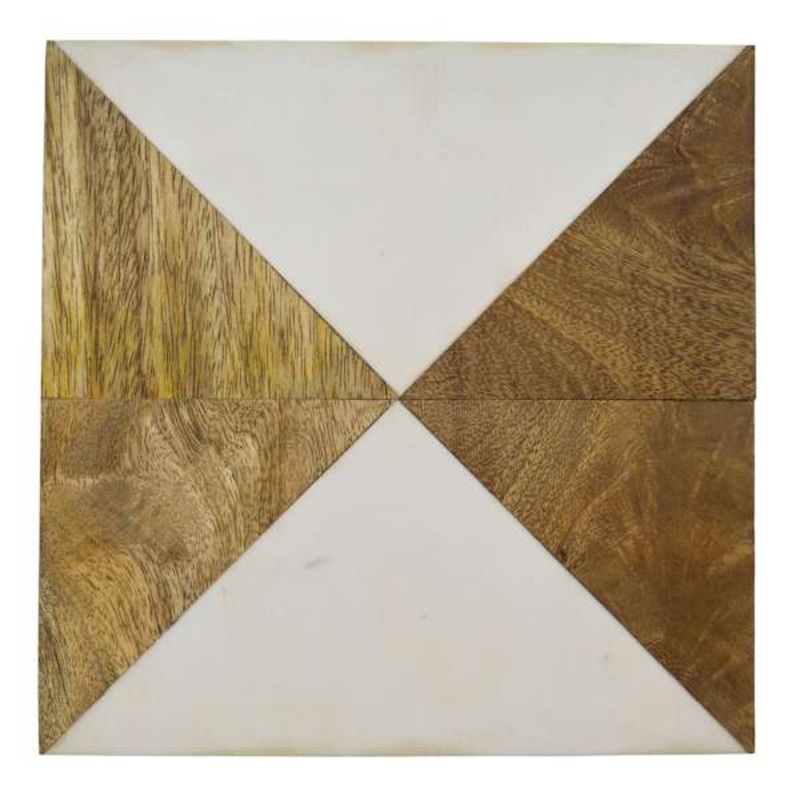 Wood & White Triangle Inset Square Trivet, 8″
