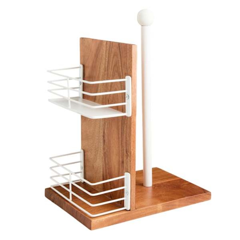 Acacia Wood Paper Towel Holder with White Racks, 12.5″