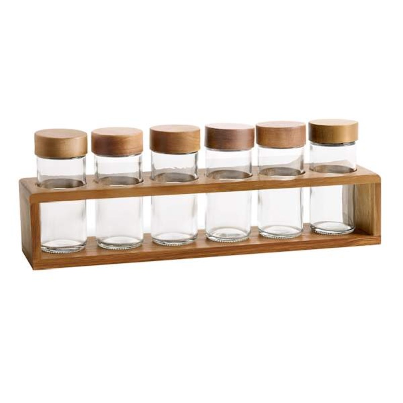 Acacia Wood Rounded Edge Spice Rack with 6 Jars