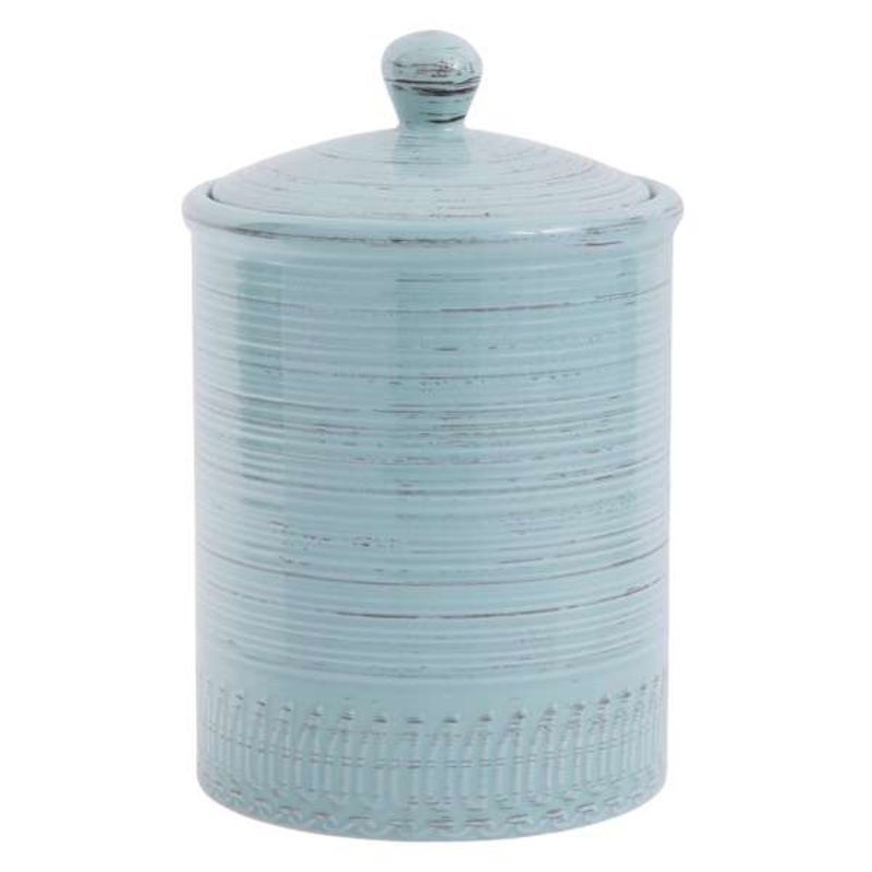 Distressed Aqua Canister, 10″