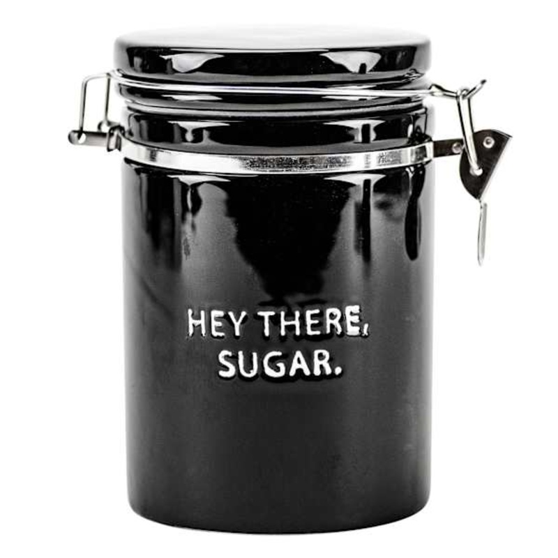 Hey There, Sugar Black Kitchen Canister, 7.3″