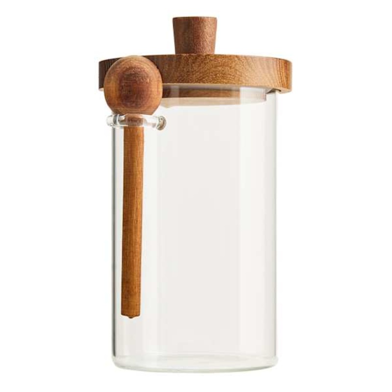 Medium Glass Canister with Acacia Wood Lid & 1tsp Spoon, 25oz