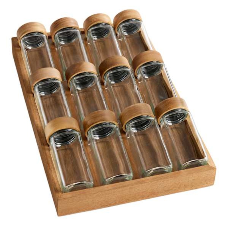 Set of 12 In-Drawer Spice Jars with Acacia Wood Rack, 4oz