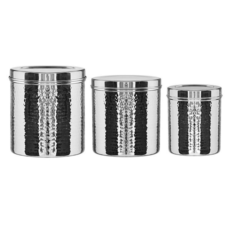 Set of 3 Hammered Stainless Steel Canisters