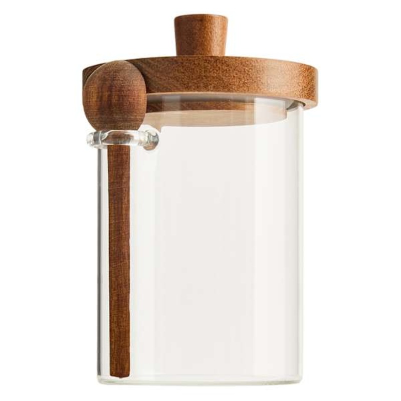 Small Glass Canister with Acacia Wood Lid & 1tsp Spoon, 20oz