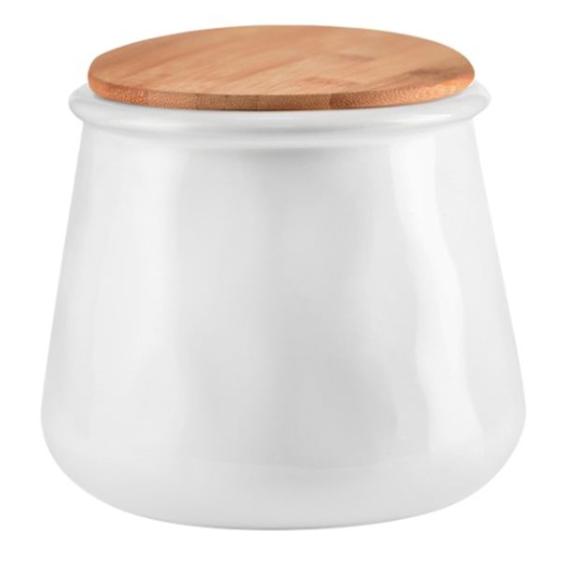 White Canister with Wood Lid, 6″