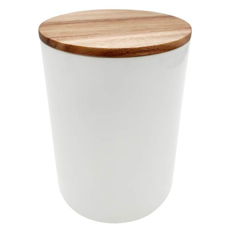 White Ceramic Canister with Acacia Wood Lid, 56oz