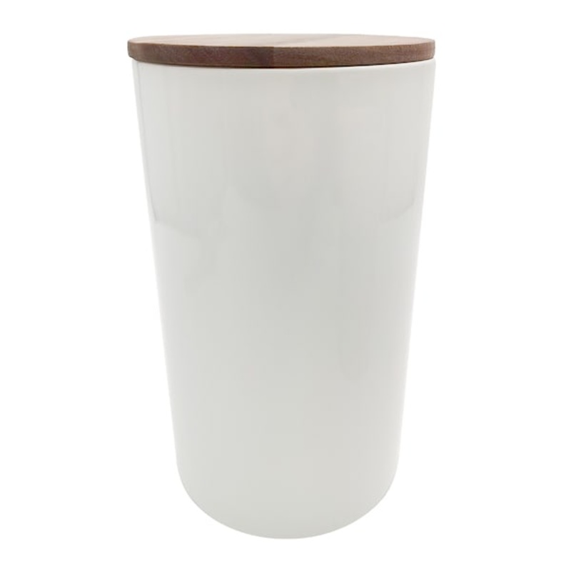 White Ceramic Canister with Acacia Wood Lid, 70oz