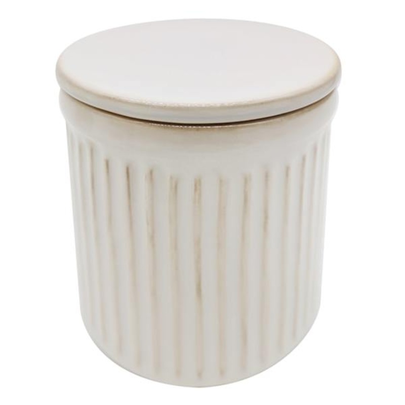 White Ribbed Kitchen Canister, 4″