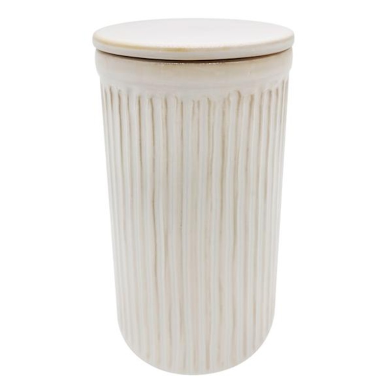 White Ribbed Kitchen Canister, 8″