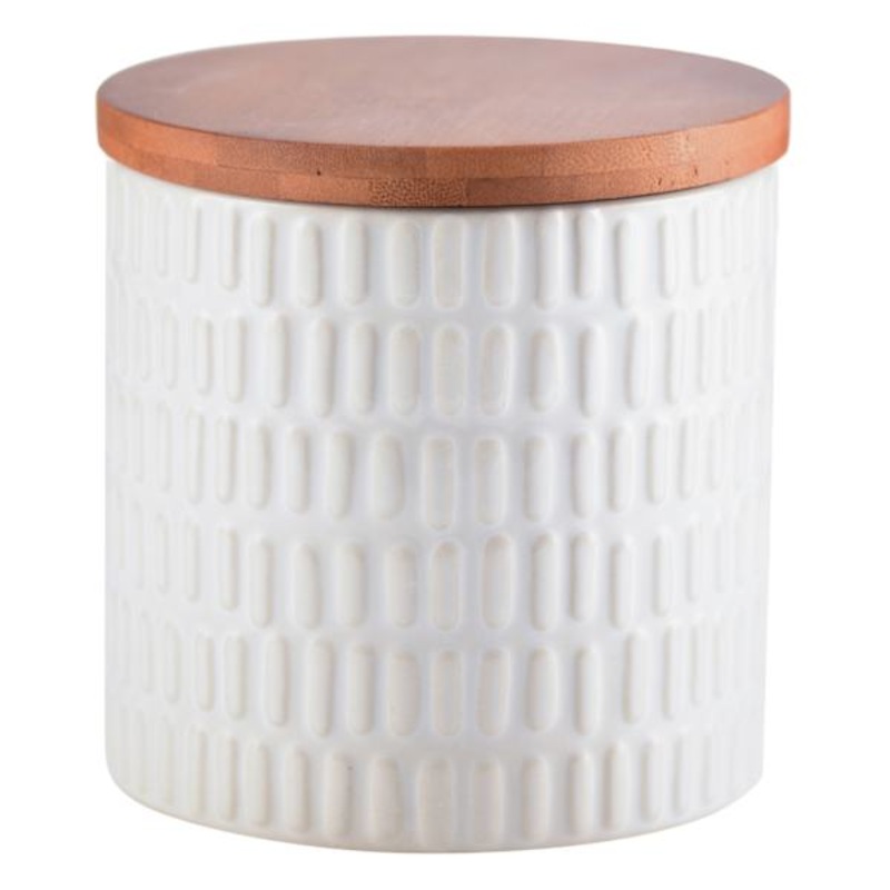 White Vertical Dash Stoneware Canister, 5″