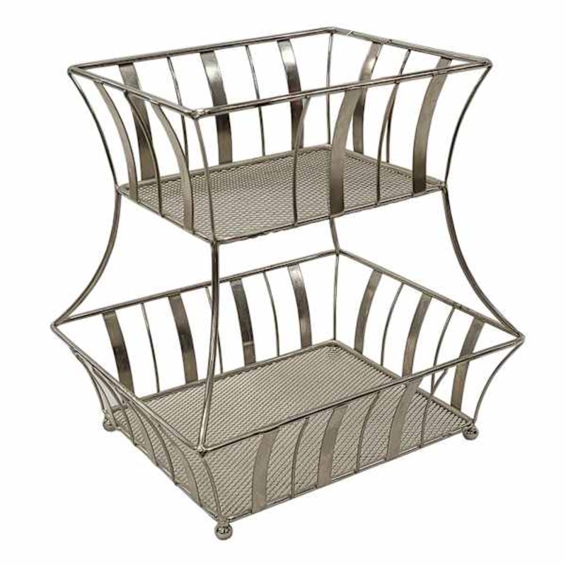 2-Tier Satin Nickel Metal Fruit Basket