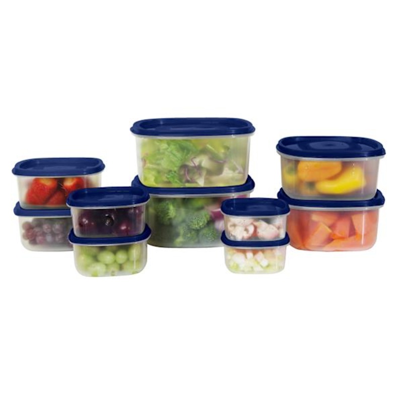 20-Piece Square Food Storage Set with Blue Lids