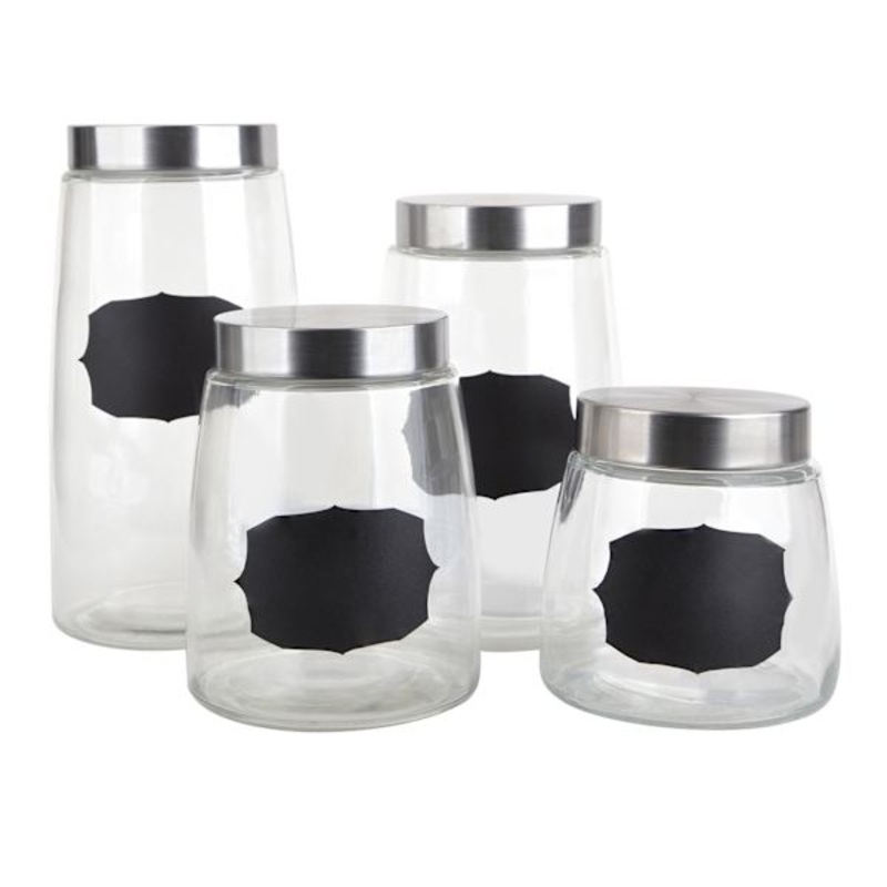 At Home Set Of 4 Glass Canister With Chalk Label Clear