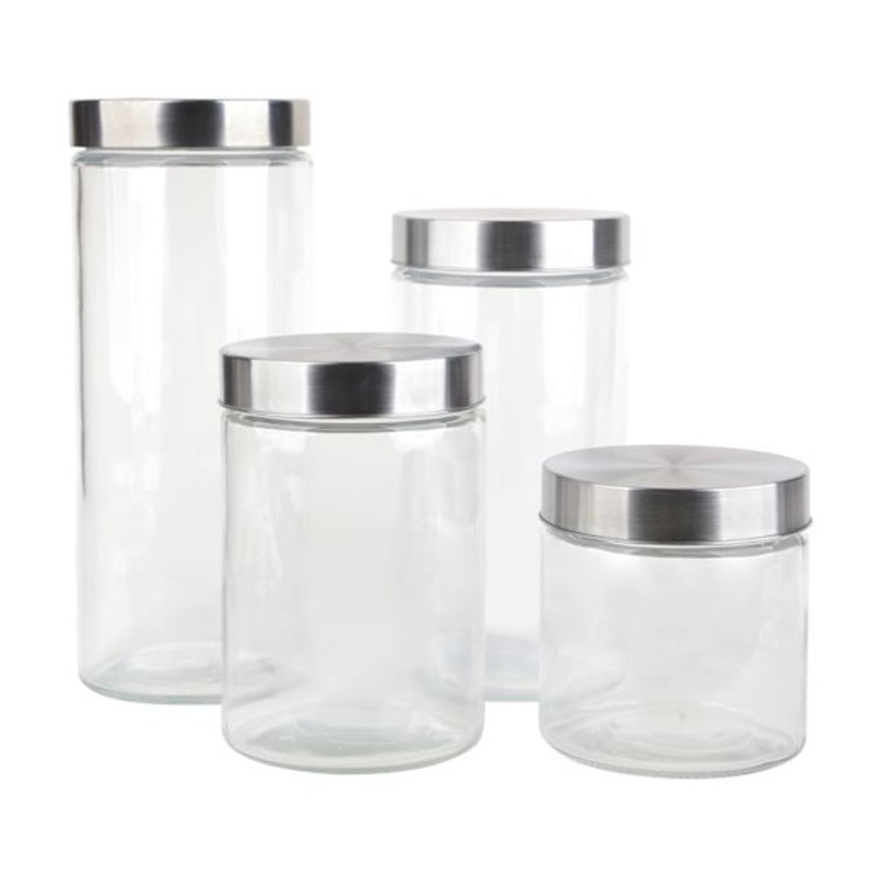 At Home Set Of 4 Glass Canister With Metal Lid Clear
