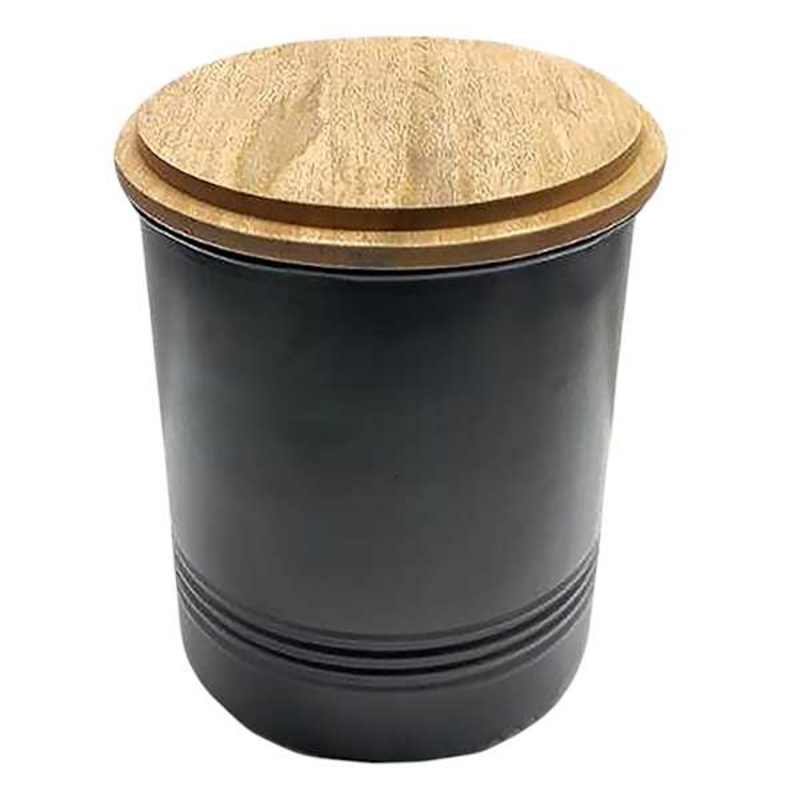 Black Canister with Wood Lid, Large