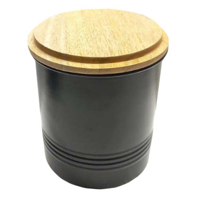 Black Canister with Wood Lid, Medium