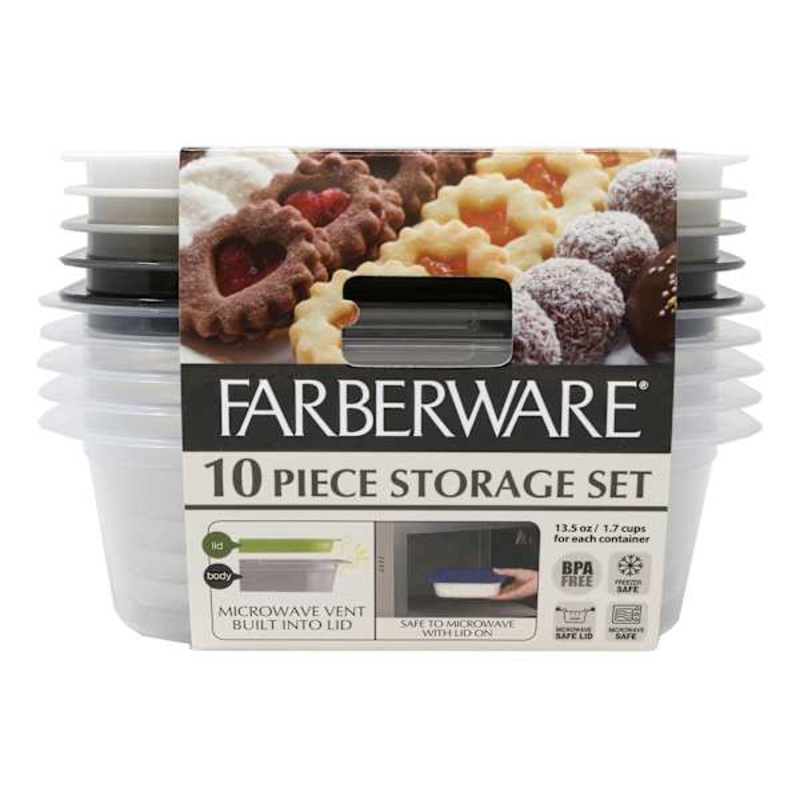Farberware 10-Piece Black & Grey Storage Container Set, 13.5oz