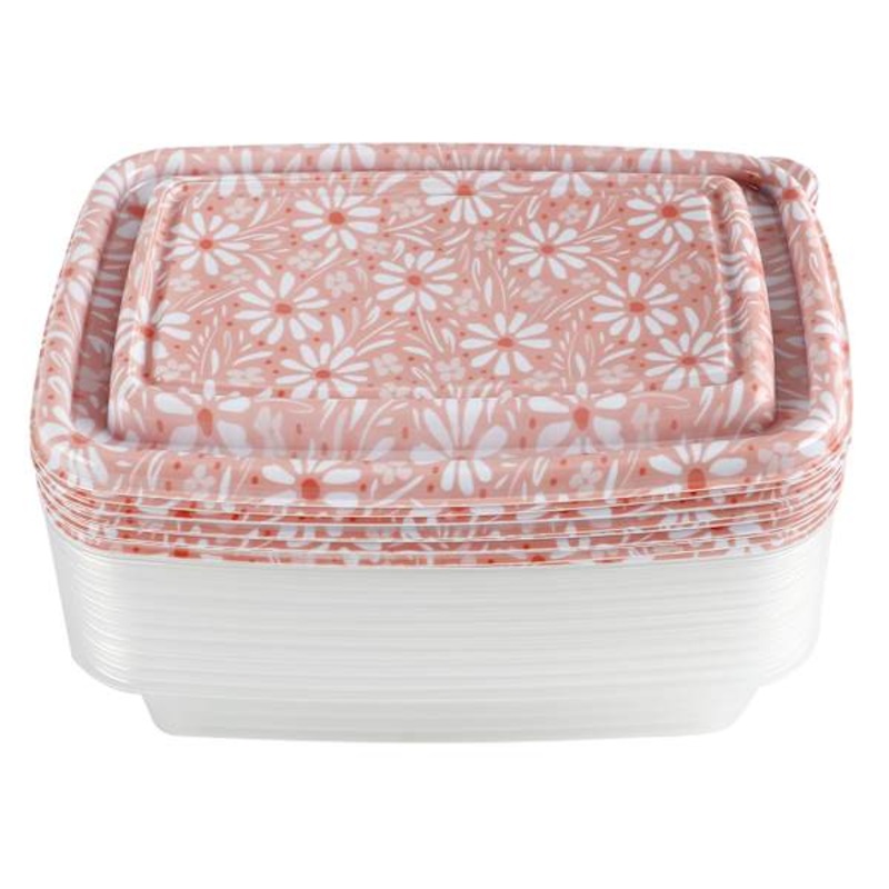 20-Piece Pink Daisies Print Rectangle Food Storage Set