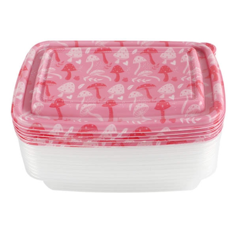 20-Piece Pink Mushroom Hearts Print Rectangle Food Storage Set