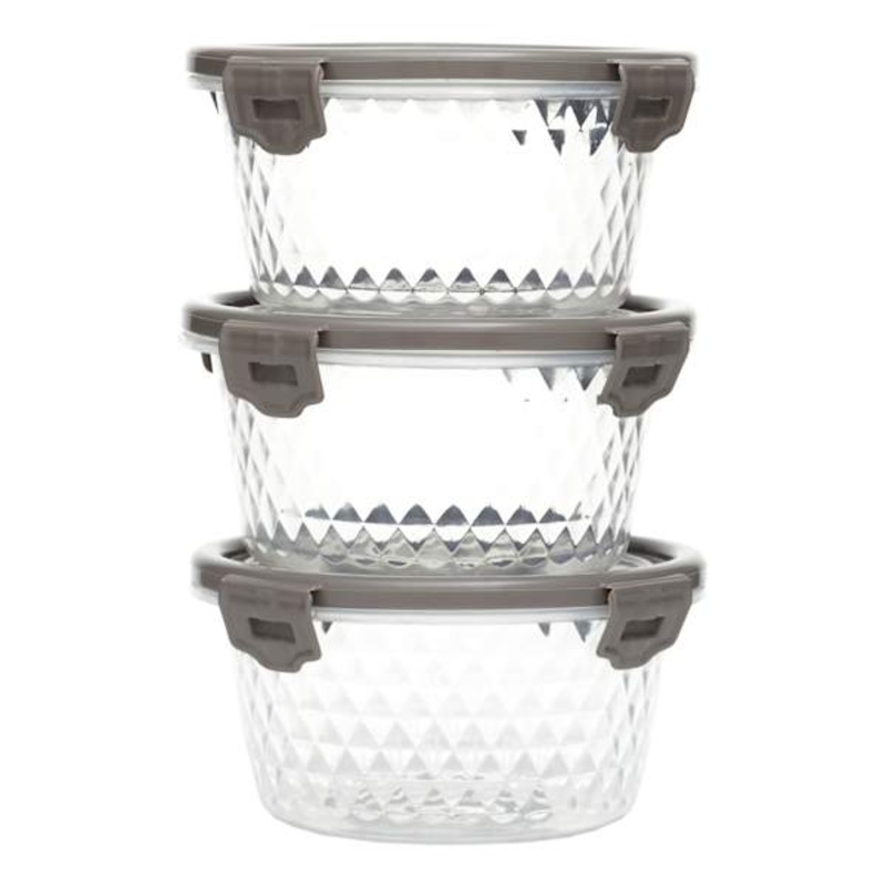 3-Piece Small Round Crystal Food Storage Containers with Lids