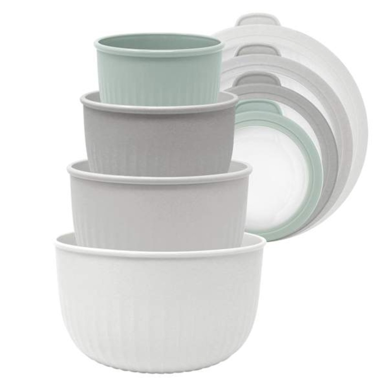 4-Piece Round Storage Bowl Containers, Light Grey