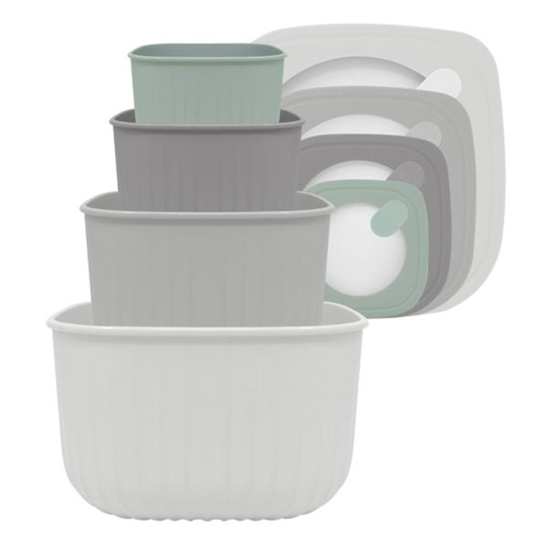4-Piece Square Storage Bowl Containers, Light Grey