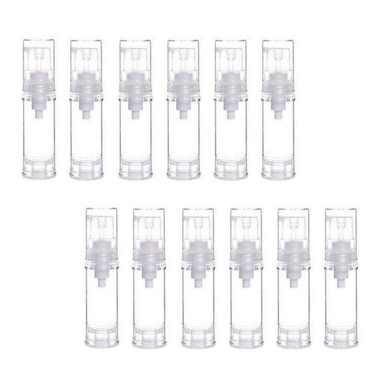 12PCS Transparent Empty Vacuum Plastic Lotion Pump Bottles with Clear Cover Reusable Container Vial Tank Storage Travel Packing Dispenser for Storing Essence Liquid Foundation Cream (5ml/0.17oz)