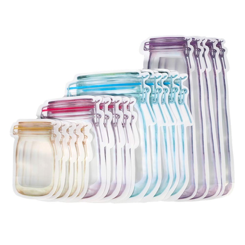 BKpearl 40 Pcs Mason Jar Bottles Bags Portable Food Storage Bag Snack Ziplock Bags Reusable Airtight Seal Storage Bags Leakproof Food Saver Bags for Travel Camping Picnic