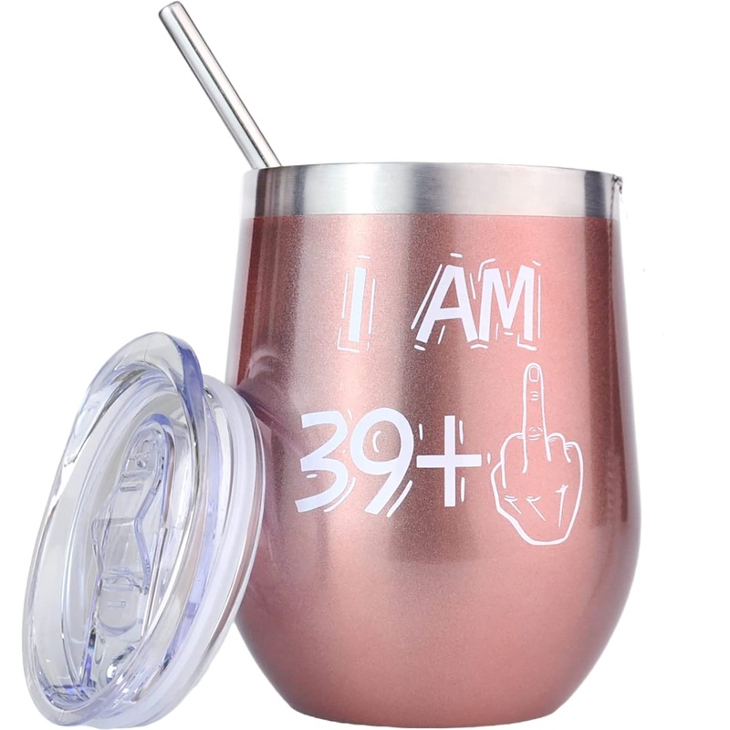 BOKALAKA 40th birthday women 40th birthday present for women stainless steel vineyards 40th birthday woman birthday gift (350ml 12oz) 39+1