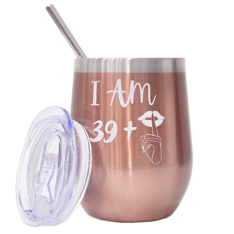 Bokalaka 40th birthday women 40th birthday present for women stainless steel winegrowers 40th birthday woman 39+1 birthday poison (350ml 12oz) rose gold
