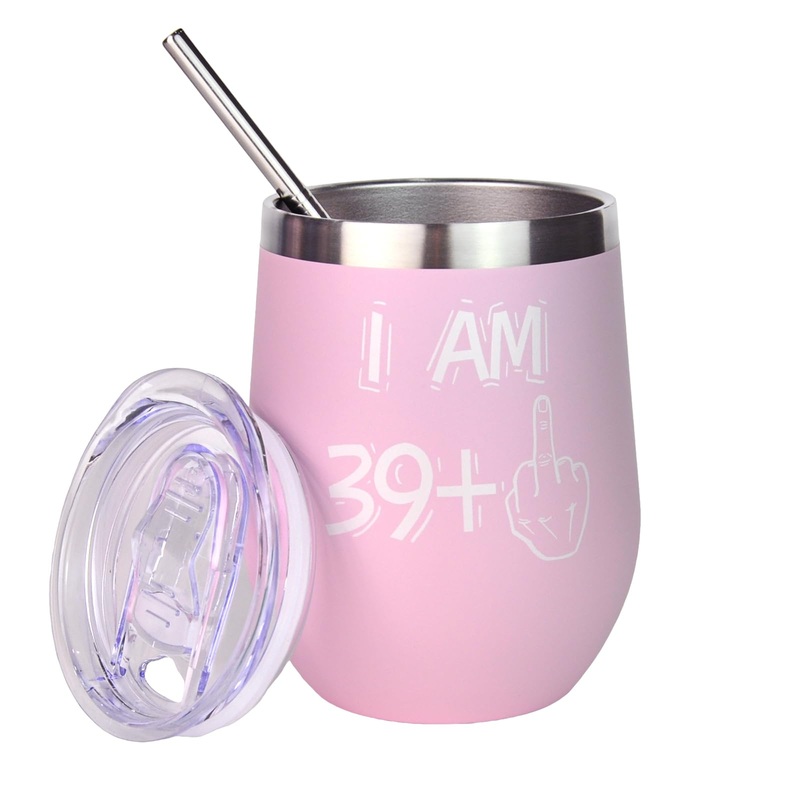 Bokalaka 40th birthday women 40th birthday present for women stainless steel winegrowers 40th birthday woman birthday poison (pink 350ml) rose