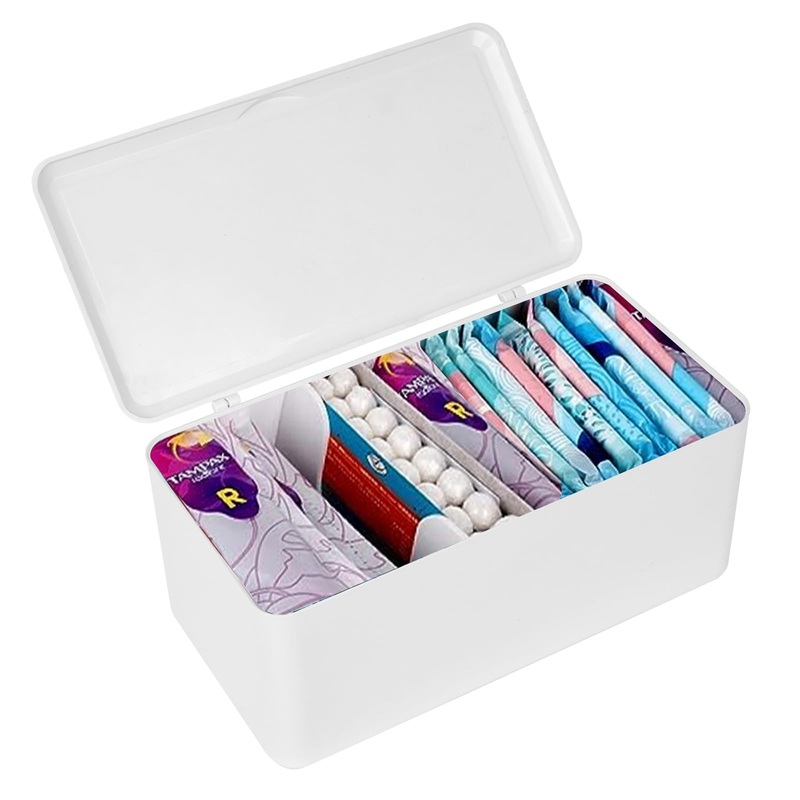 ChengFu Pad and Tampon Organizer for Bathroom Pad and Tampon Organizer for Period Sanitary Napkin Storage Container White