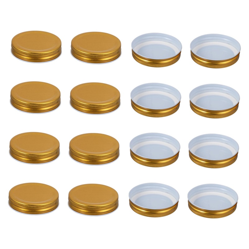 CIYODO 16pcs Mason Jar Lids Bean Screen Lids Reusable Lids Bulk Leak Proof Canning Lids Mason Jar Accessories Replacement Lids Canning Jar Lids Tops Tinplate Wide Mouth Cup Lid 7X7CM Golden