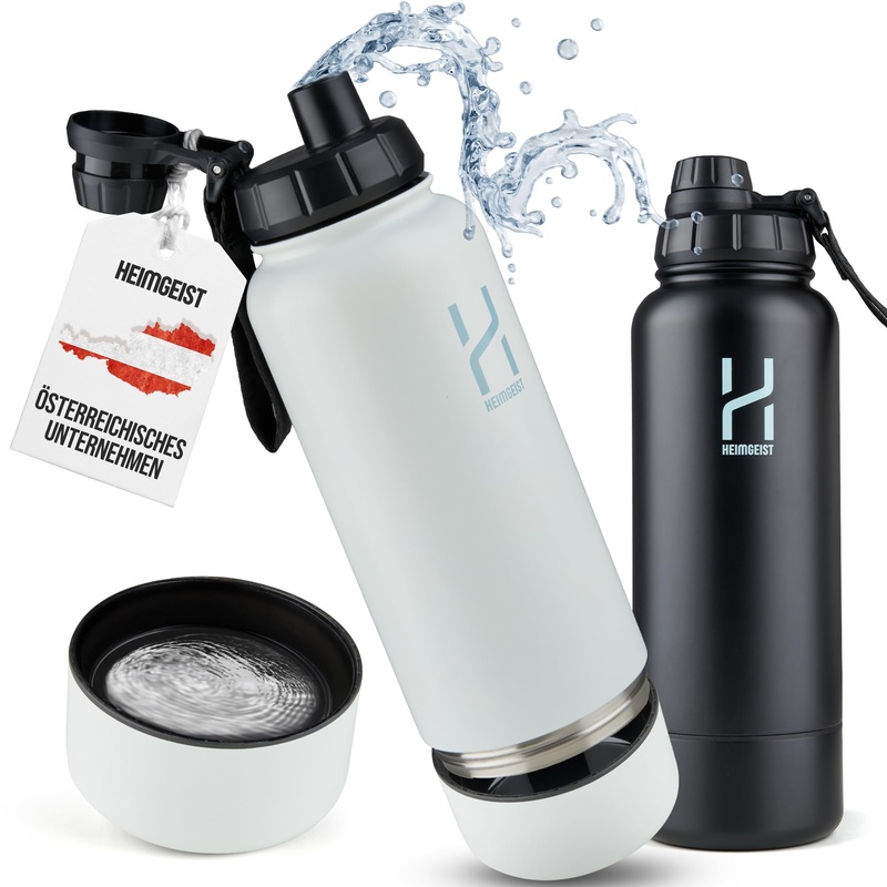 Drinking bottle stainless steel 1l/32Oz isolated water bottle with storage box space for headphones money and nutritional supplements (white)