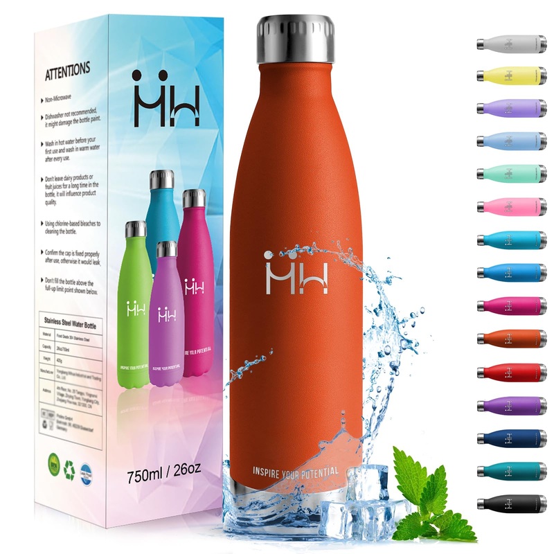 Honeyholly drinking bottle stainless steel – 750ml – thermal bottle BPA -free drinking bottle of sports – leak -proof water bottle drinking bottle of carbon dioxide Suitable thermoskanne for fitness gym bicycle 26oz -750ml orange – 750 ml