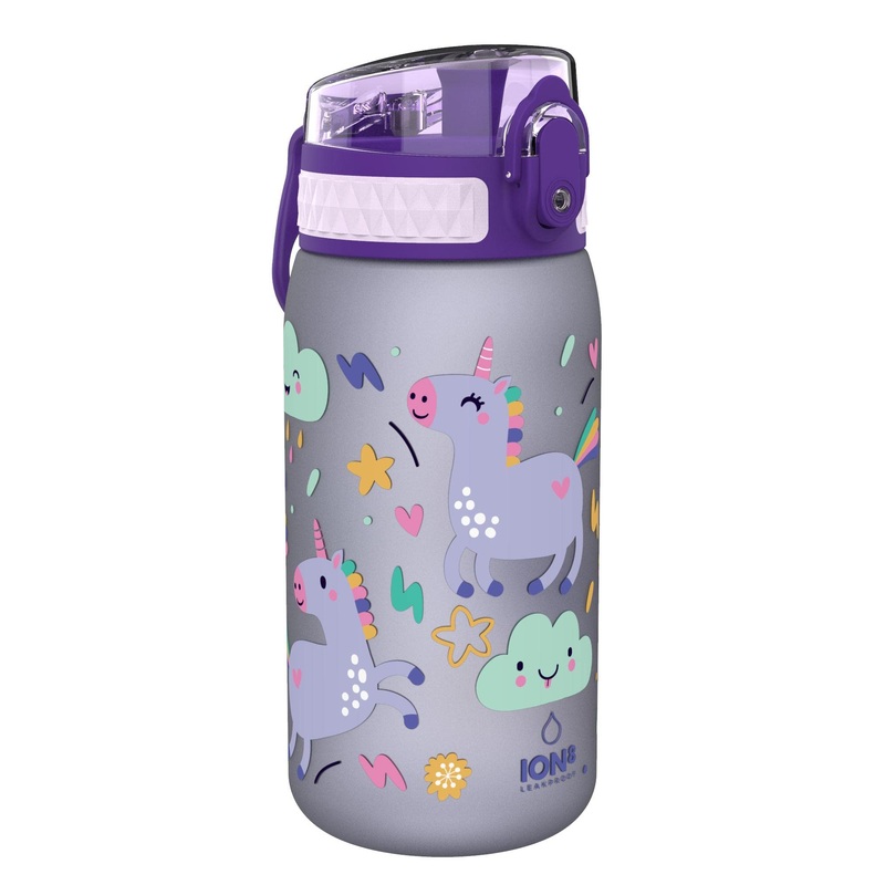 Ion8 Kids Water Bottle Leak Proof Easy to Open Secure Lock Dishwasher Safe BPA Free Carry Handle Hygienic Flip Cover Easy Clean Odour Free Unicorn Design Insulated Steel Little Unicorns