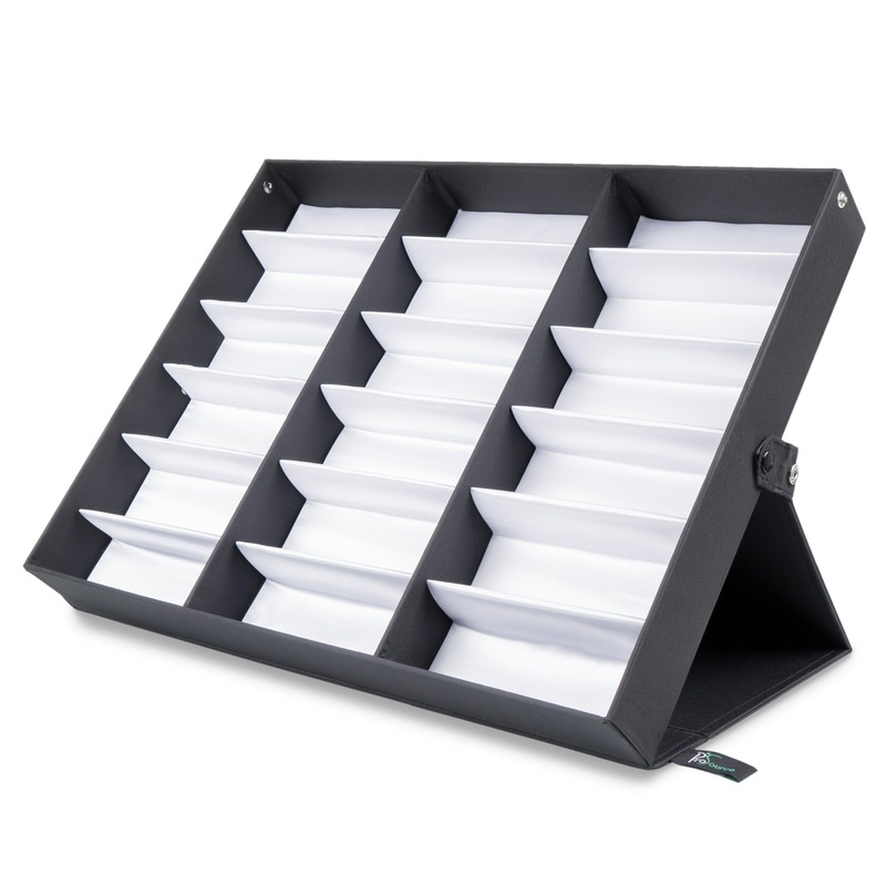 ProSource 18 Slot Sunglasses Organizer Box Stand Display Case/Tray Fabric Lined & Snap Close